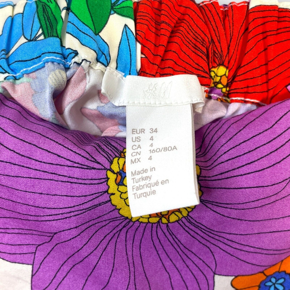H&M Floral Print Womans Top Bright Flowers Garden Puff Sleeve 100% Cotton SZ 4 - Picture 12 of 12
